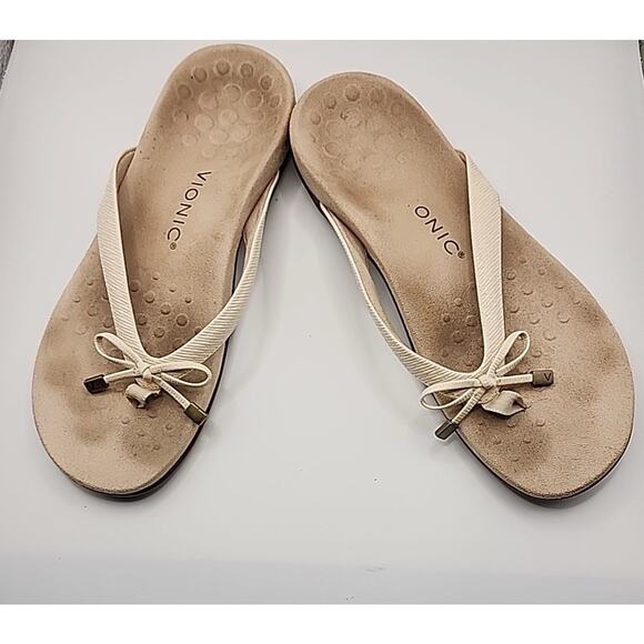 Vionic Bella Sandals Women Size 11 Ivory Flip flop Bowtie Comfort Orthotic - Picture 7 of 10